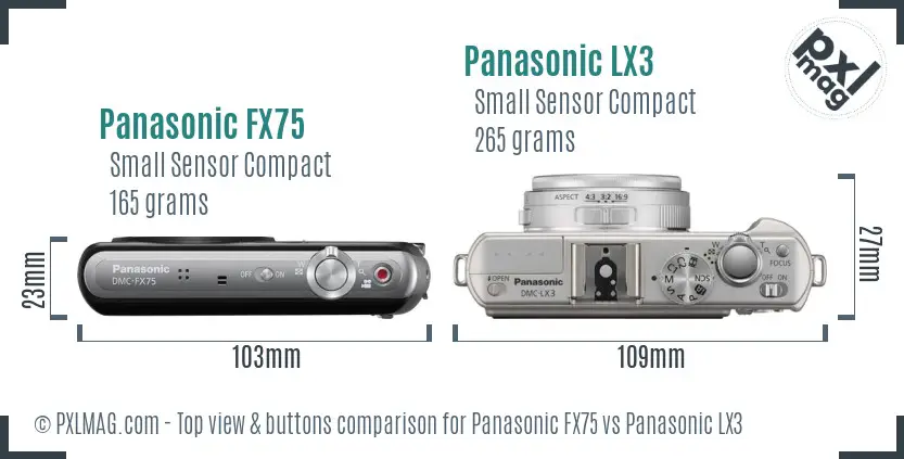 Panasonic FX75 vs Panasonic LX3 top view buttons comparison
