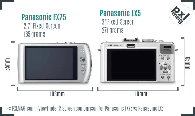 Panasonic FX75 vs Panasonic LX5 Screen and Viewfinder comparison