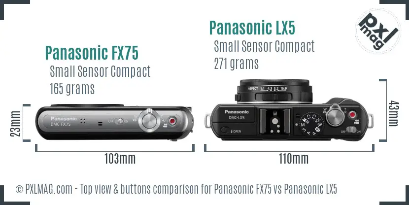 Panasonic FX75 vs Panasonic LX5 top view buttons comparison