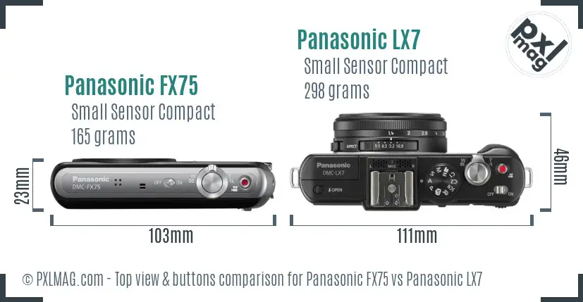 Panasonic FX75 vs Panasonic LX7 top view buttons comparison