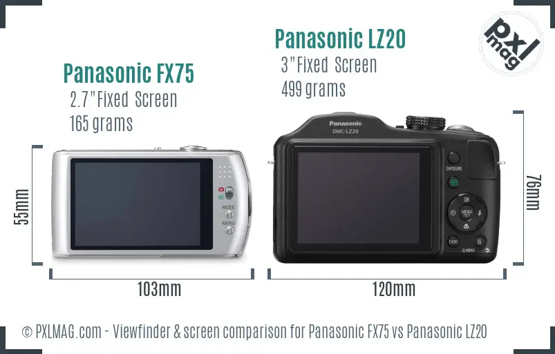 Panasonic FX75 vs Panasonic LZ20 Screen and Viewfinder comparison