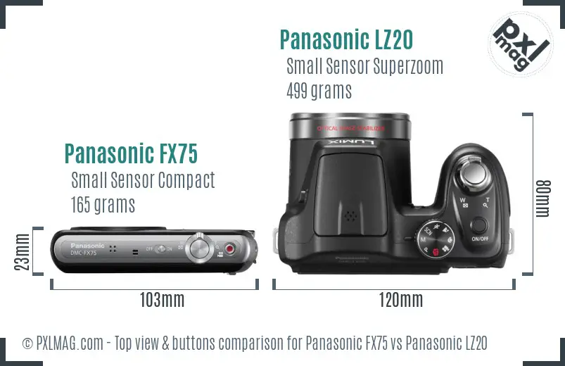 Panasonic FX75 vs Panasonic LZ20 top view buttons comparison