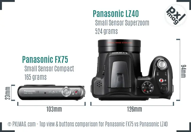 Panasonic FX75 vs Panasonic LZ40 top view buttons comparison