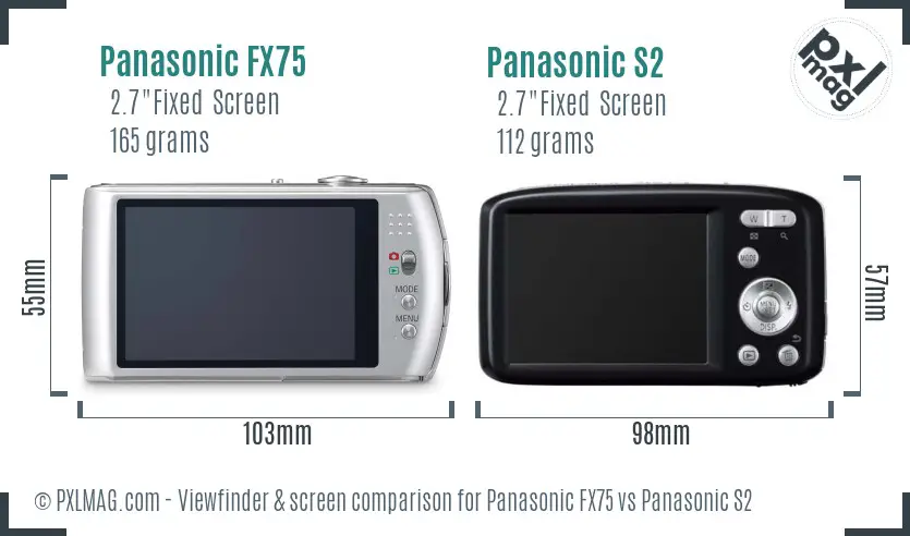 Panasonic FX75 vs Panasonic S2 Screen and Viewfinder comparison