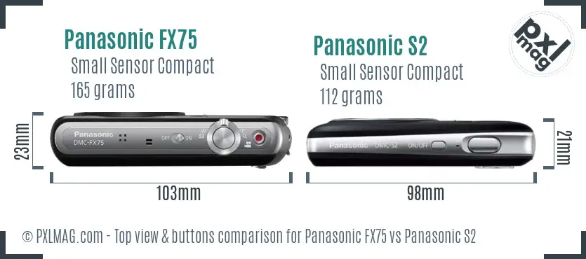 Panasonic FX75 vs Panasonic S2 top view buttons comparison