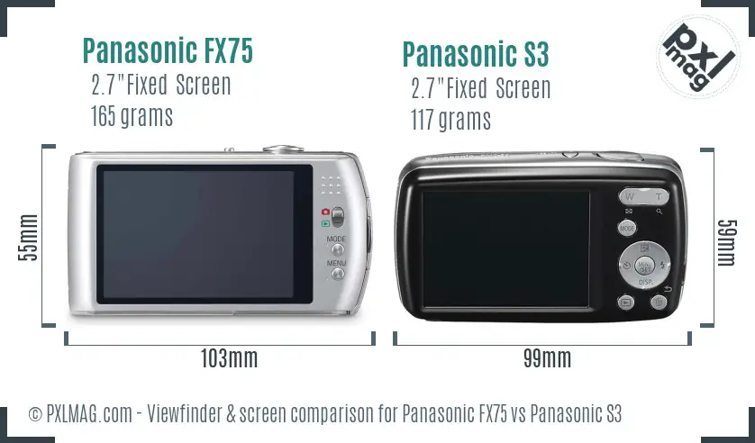 Panasonic FX75 vs Panasonic S3 Screen and Viewfinder comparison