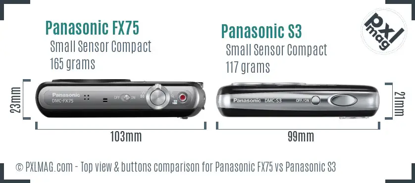 Panasonic FX75 vs Panasonic S3 top view buttons comparison