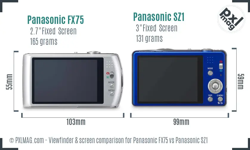 Panasonic FX75 vs Panasonic SZ1 Screen and Viewfinder comparison