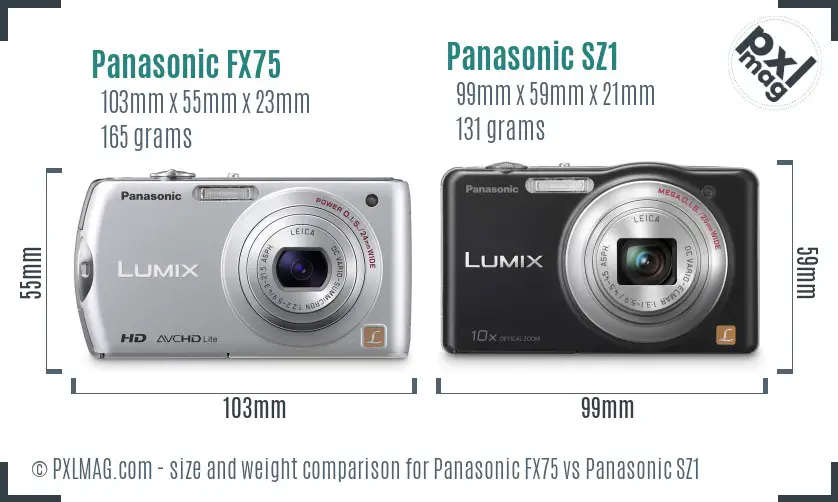 Panasonic FX75 vs Panasonic SZ1 size comparison