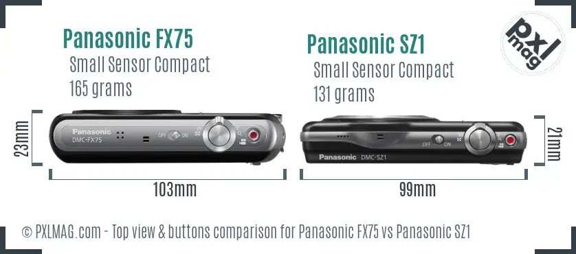 Panasonic FX75 vs Panasonic SZ1 top view buttons comparison