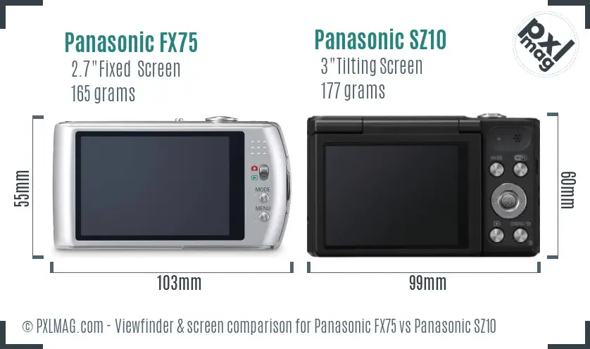 Panasonic FX75 vs Panasonic SZ10 Screen and Viewfinder comparison