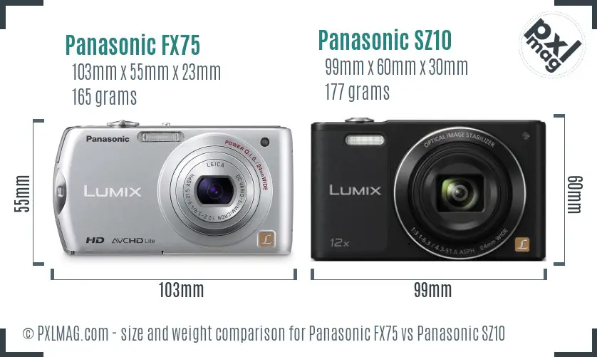 Panasonic FX75 vs Panasonic SZ10 size comparison