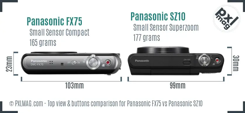 Panasonic FX75 vs Panasonic SZ10 top view buttons comparison