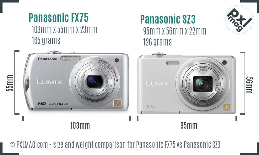 Panasonic FX75 vs Panasonic SZ3 size comparison