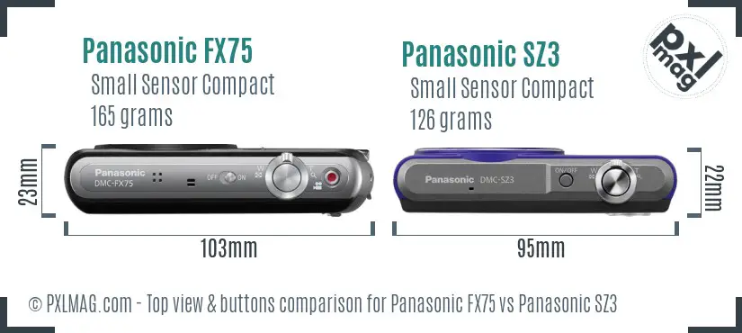 Panasonic FX75 vs Panasonic SZ3 top view buttons comparison
