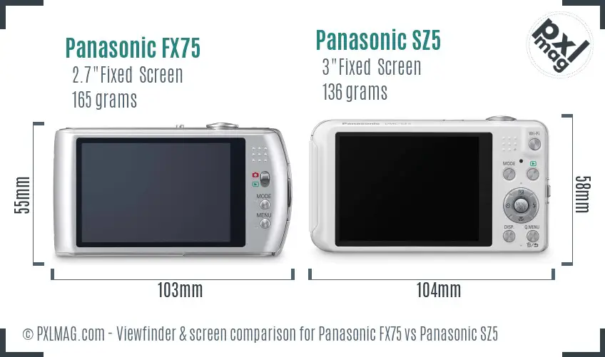 Panasonic FX75 vs Panasonic SZ5 Screen and Viewfinder comparison