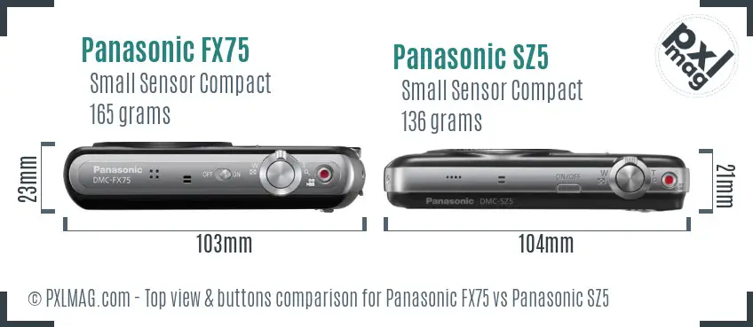 Panasonic FX75 vs Panasonic SZ5 top view buttons comparison