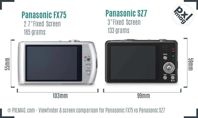 Panasonic FX75 vs Panasonic SZ7 Screen and Viewfinder comparison
