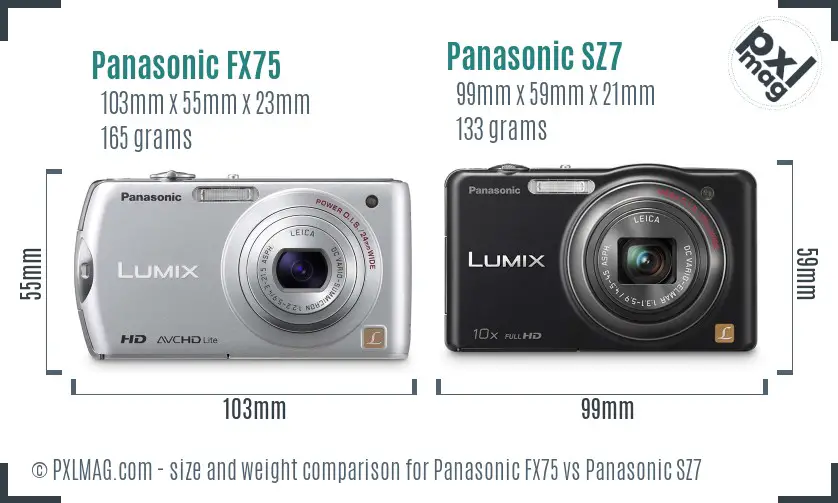 Panasonic FX75 vs Panasonic SZ7 size comparison