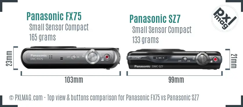 Panasonic FX75 vs Panasonic SZ7 top view buttons comparison