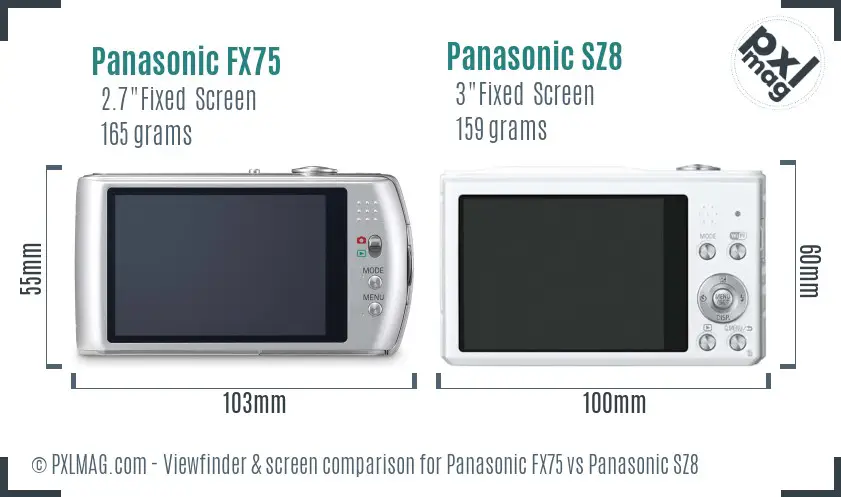 Panasonic FX75 vs Panasonic SZ8 Screen and Viewfinder comparison