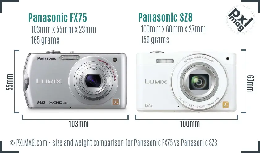 Panasonic FX75 vs Panasonic SZ8 size comparison