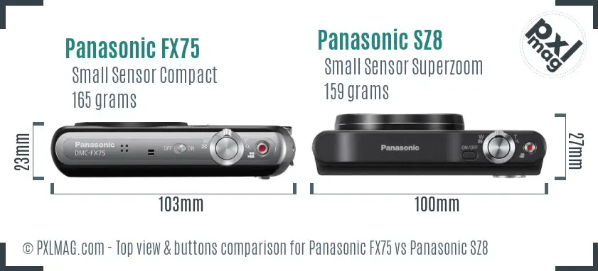 Panasonic FX75 vs Panasonic SZ8 top view buttons comparison