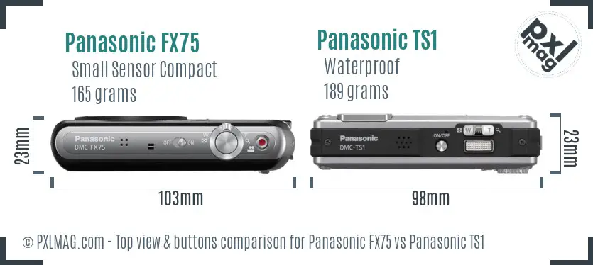 Panasonic FX75 vs Panasonic TS1 top view buttons comparison