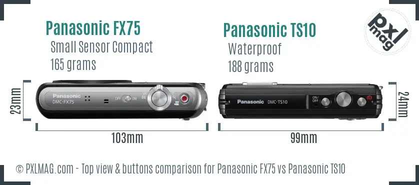 Panasonic FX75 vs Panasonic TS10 top view buttons comparison