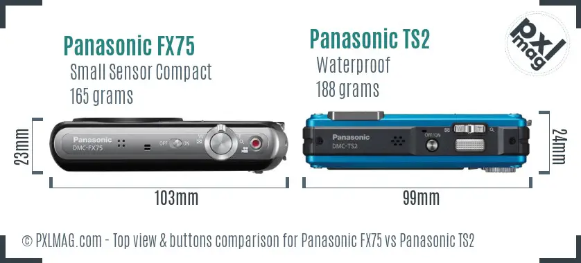 Panasonic FX75 vs Panasonic TS2 top view buttons comparison