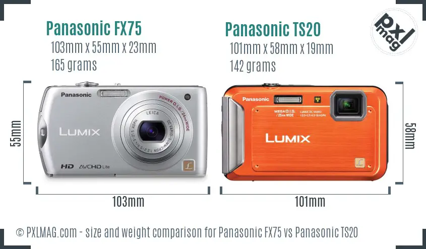 Panasonic FX75 vs Panasonic TS20 size comparison