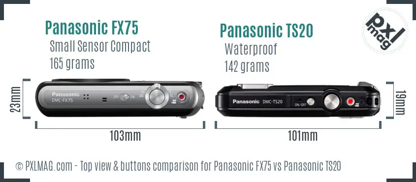 Panasonic FX75 vs Panasonic TS20 top view buttons comparison