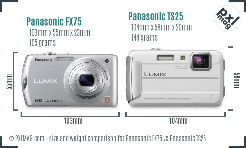Panasonic FX75 vs Panasonic TS25 size comparison