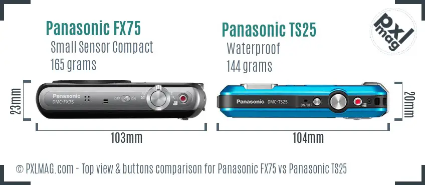 Panasonic FX75 vs Panasonic TS25 top view buttons comparison