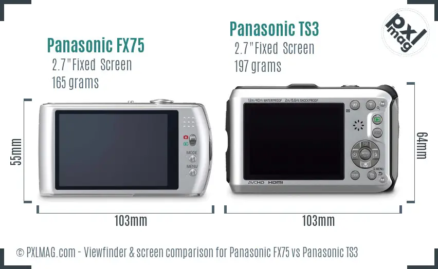 Panasonic FX75 vs Panasonic TS3 Screen and Viewfinder comparison