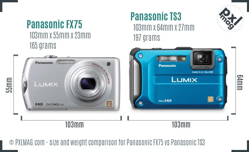 Panasonic FX75 vs Panasonic TS3 size comparison