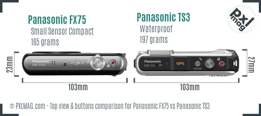 Panasonic FX75 vs Panasonic TS3 top view buttons comparison
