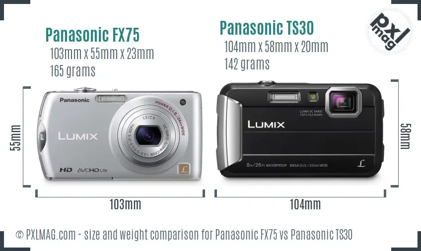 Panasonic FX75 vs Panasonic TS30 size comparison
