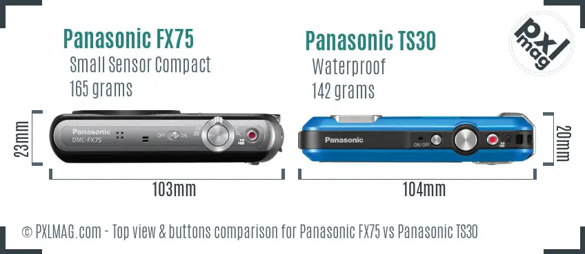 Panasonic FX75 vs Panasonic TS30 top view buttons comparison