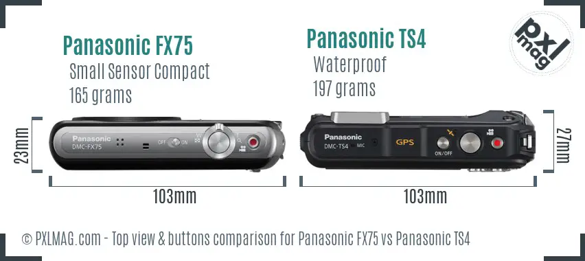 Panasonic FX75 vs Panasonic TS4 top view buttons comparison
