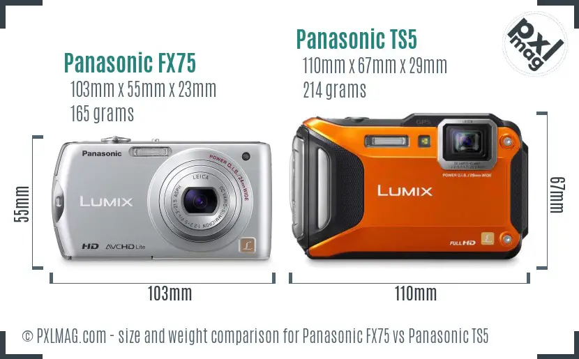 Panasonic FX75 vs Panasonic TS5 size comparison