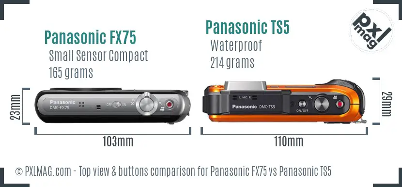 Panasonic FX75 vs Panasonic TS5 top view buttons comparison