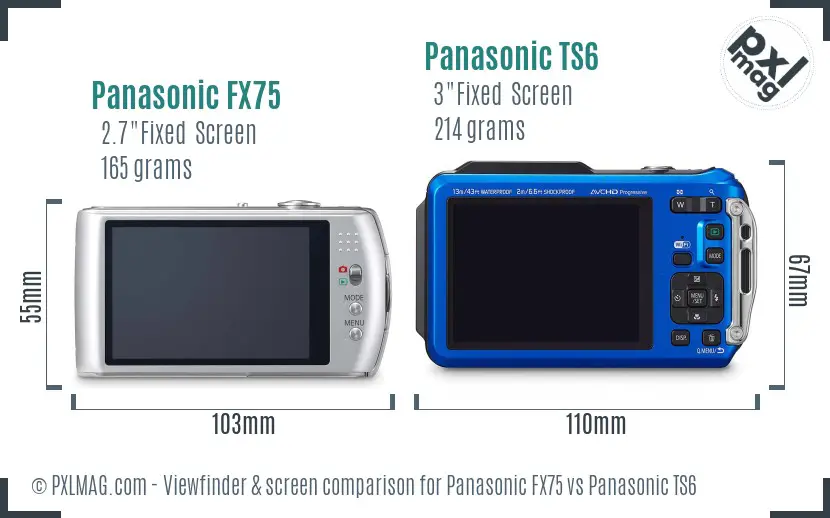 Panasonic FX75 vs Panasonic TS6 Screen and Viewfinder comparison