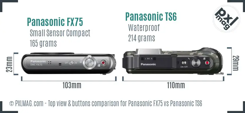 Panasonic FX75 vs Panasonic TS6 top view buttons comparison