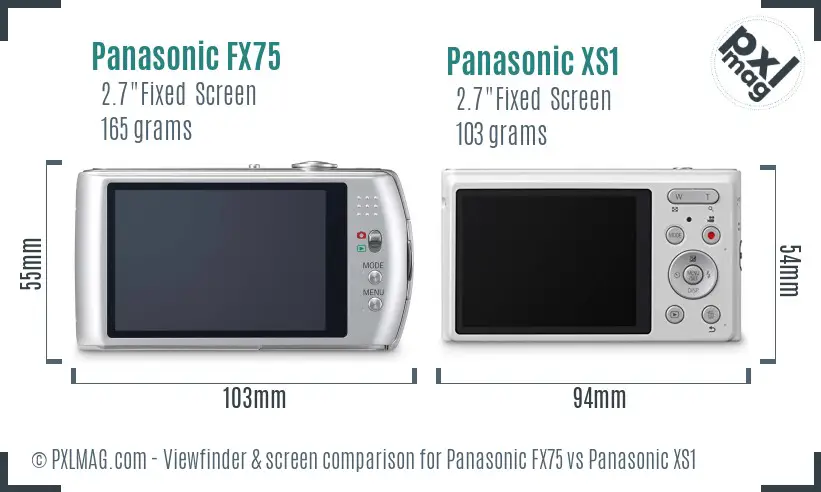 Panasonic FX75 vs Panasonic XS1 Screen and Viewfinder comparison