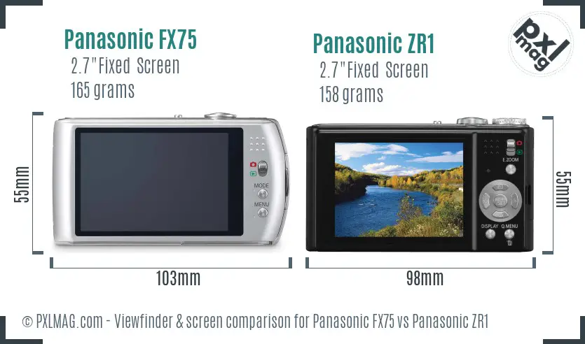 Panasonic FX75 vs Panasonic ZR1 Screen and Viewfinder comparison