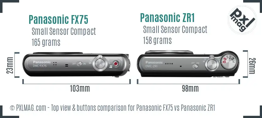 Panasonic FX75 vs Panasonic ZR1 top view buttons comparison