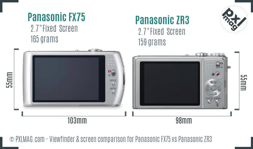 Panasonic FX75 vs Panasonic ZR3 Screen and Viewfinder comparison