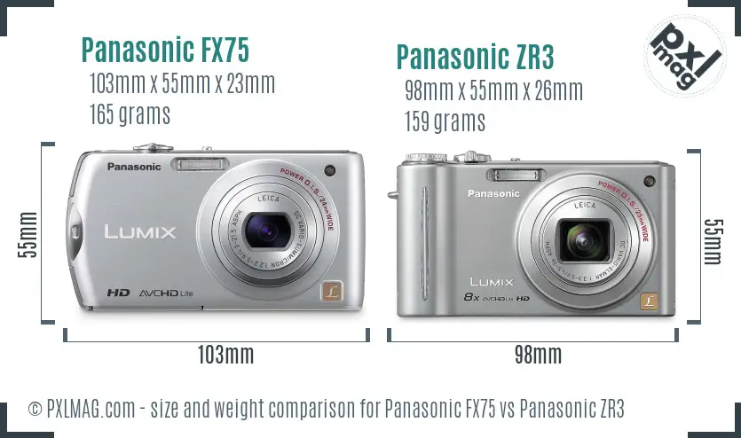 Panasonic FX75 vs Panasonic ZR3 size comparison