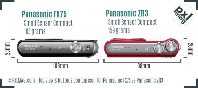 Panasonic FX75 vs Panasonic ZR3 top view buttons comparison